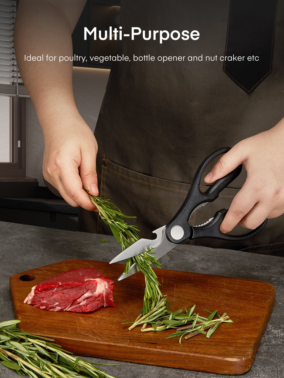 FOHERE 14 Pcs Knife Set with Self-sharpening , Waved Texture Stainless Steel Kitchen Knives, Black