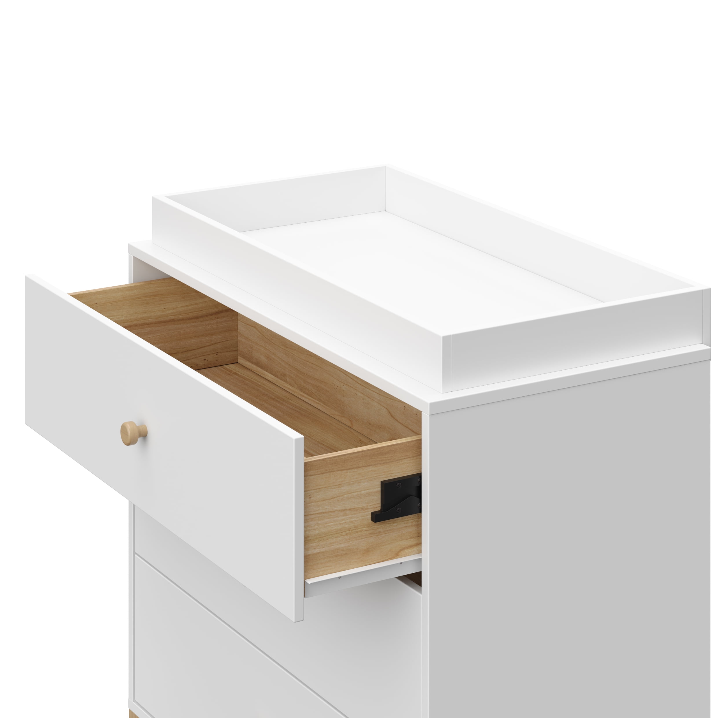 Storkcraft California 3 Drawer Dresser with Infant Changing Topper, White with Driftwood