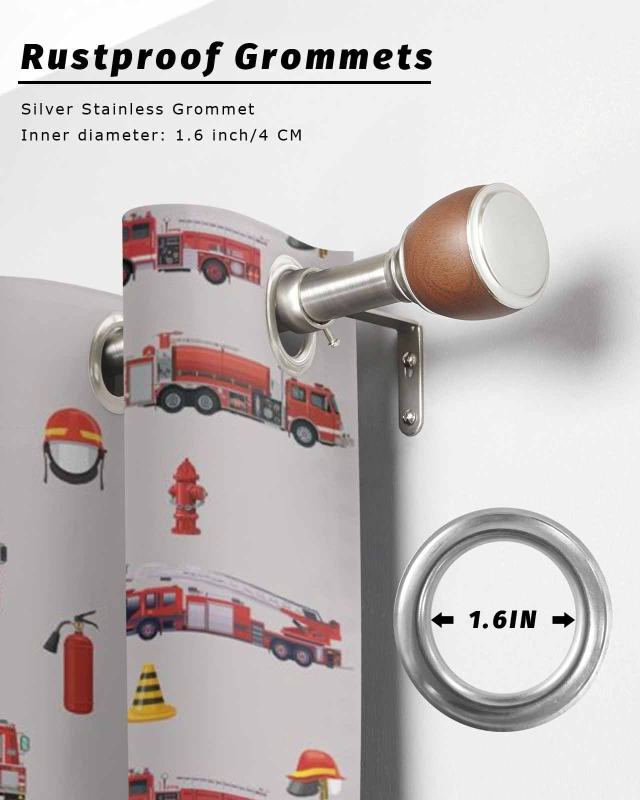 Cartoon Car Outdoor Curtains for Patio, Funny Red Black Fire Truck Print Vintage Privacy Drapes Grommet Waterproof Outside Curtains for Porch/Cabana/Balcony 54"x 108", 2 Panel