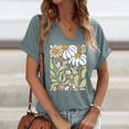 thumbnail image 2 of Bainana Women's Summer T Shirt Flower Print Short Sleeve V Neck Tops Lightweight Leisure Ladies Work Street Party Casual Wear Mint Green Size S, 2 of 4