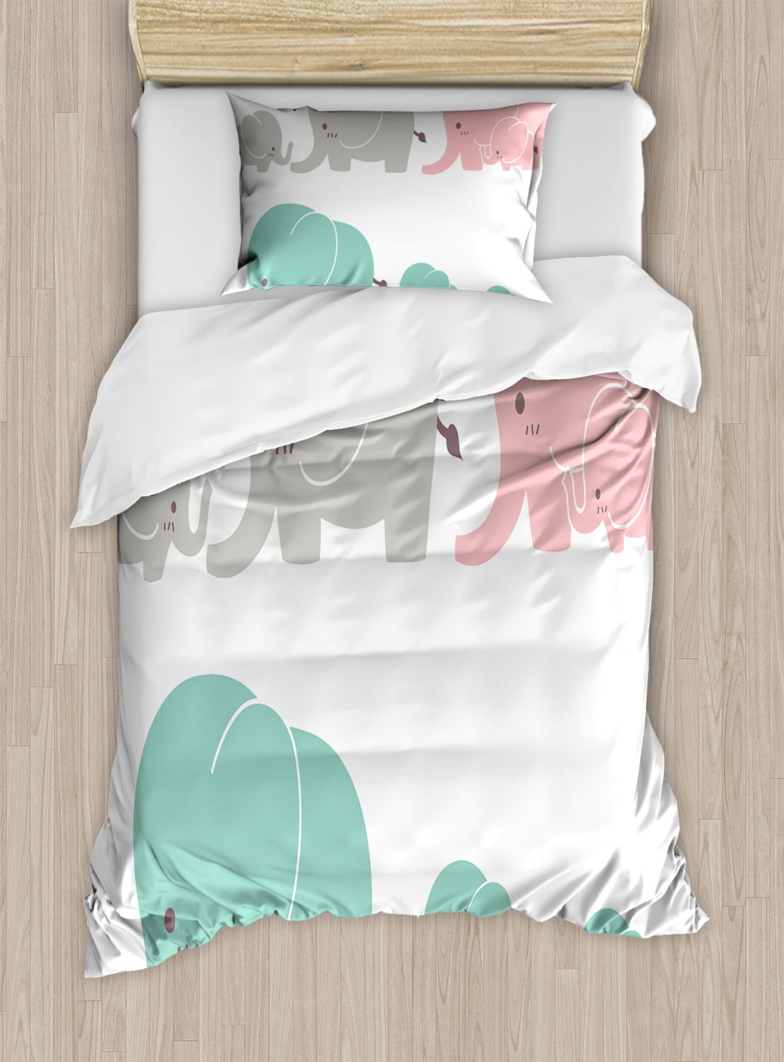 Nursery Duvet Cover Set Twin Size, Family Love Theme Cute Sweet