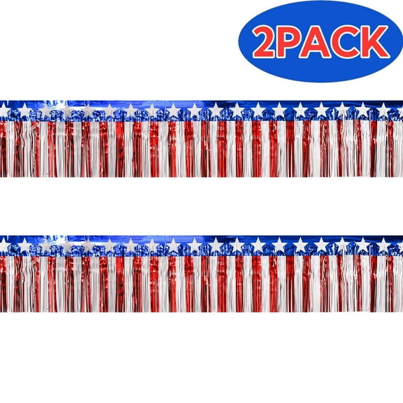 4th of July Decorations Tinsel Streamers Banner Metallic Hanging Backdrop Garland Table Skirts for Patriotic Memorial Day Parade Floats Party
