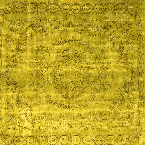 Ahgly Company Machine Washable Indoor Square Abstract Yellow Contemporary Area Rugs, 7' Square