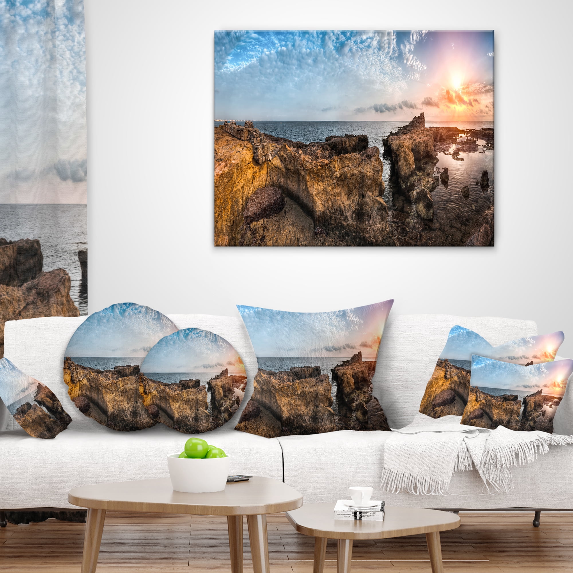 Designart Bright African Seashore Panorama - Oversized Beach Throw Pillow - 16x16