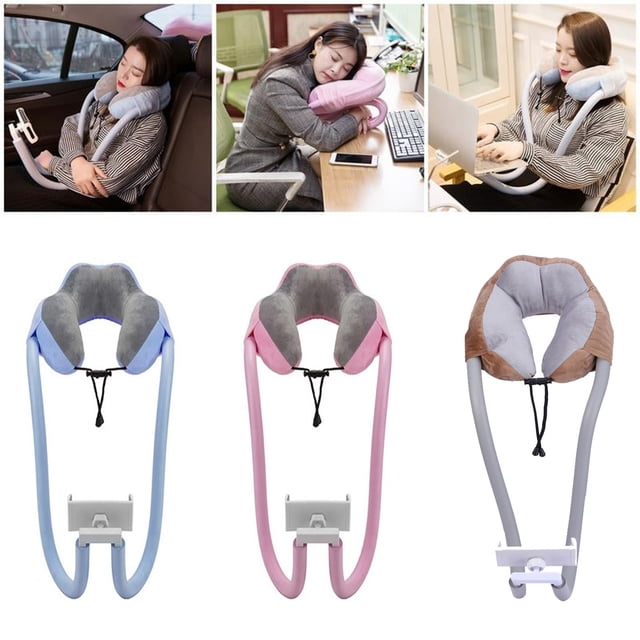 Xihbxyly Almohada de 360° para Teléfono y Tableta, 2 En 1, con Espuma Viscoelástica y Soporte Cervical En Forma de U, para Viajes, Distancia Ajustable, para Usar En Coche, Oficina, Dormitorio, Azul,