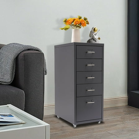 Miumaeov Metal Storage Cabinet Tall Garage Cabinet with Wheel & 5 Drawers for Home Office