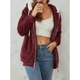 thumbnail image 5 of Women’s Winter Fuzzy Hood Coat, Long Sleeve Front Zipper Fleece Outwear Loose Warm Jackets, S-5XL, 5 of 10