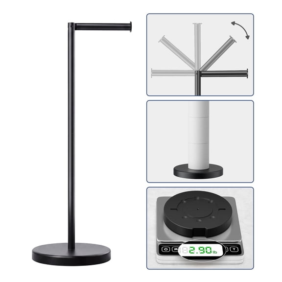TVOFEK Toilet Paper Holder Freestanding, Matte Black Toilet Paper Holder Stand Stainless Steel Rustproof for Bathroom, Stable Weighted Base