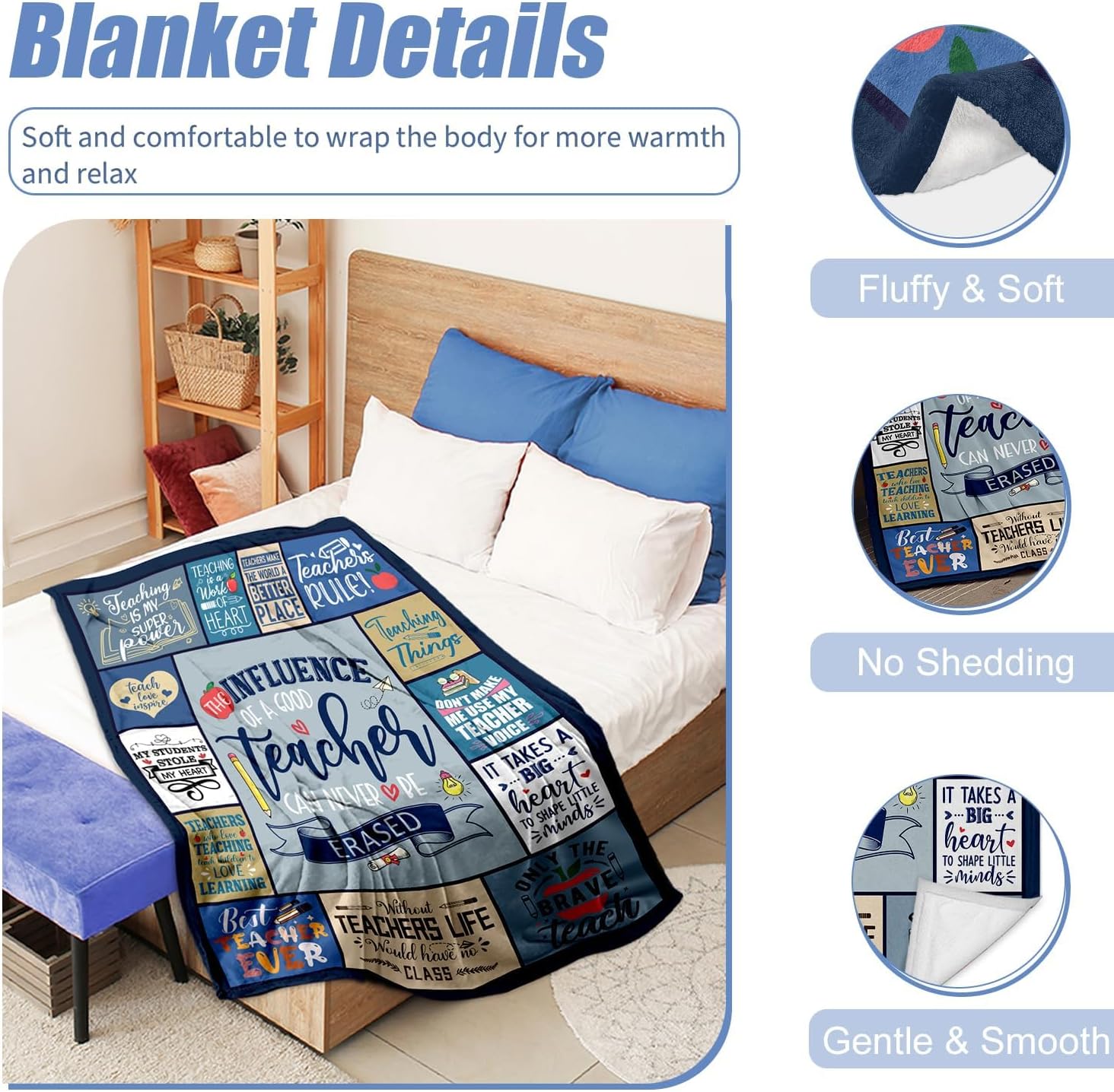 Teacher Appreciation Gifts for Women Men, Back to School Teacher Gifts, First Day of School Teacher Gifts from Student, End of Year Teacher Gifts Idea, Best Teacher Blanket 50"x60"