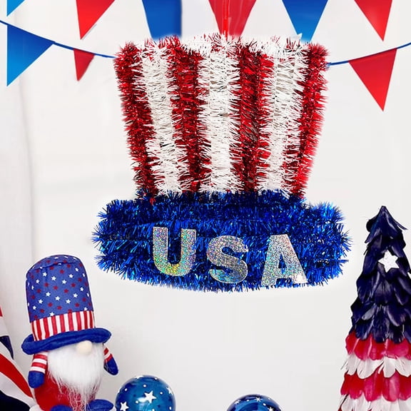 4th of July Tinsel Wreath for Front Door, Patriotic Decorations, Glitter Star Shape Red White and Blue American Flag Wreaths for Independence Day Memorial Day Wall Window Home Party Supplies