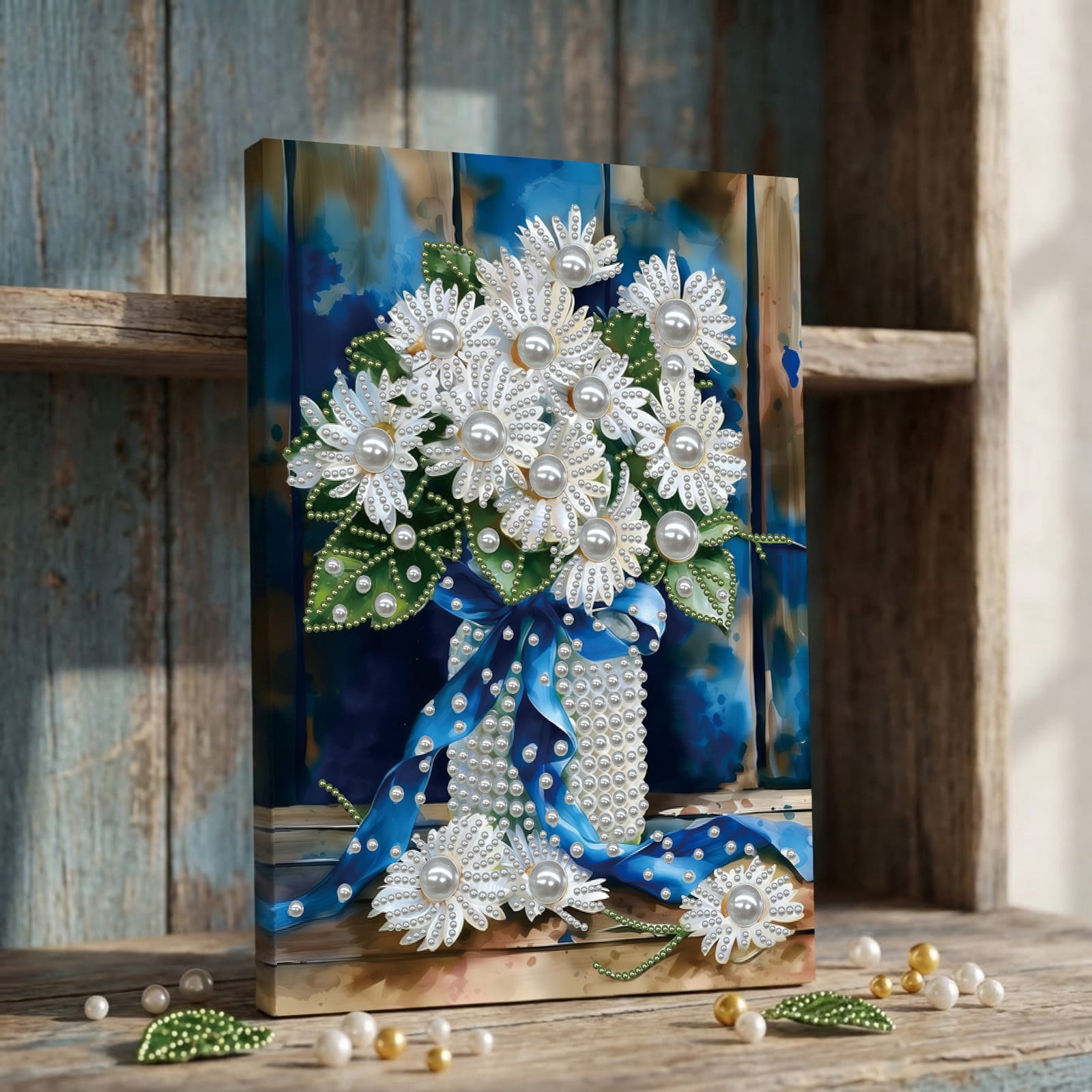 FLOPESN DIY Gemstone Pearl Diamond Art Painting Kit with Frame, 11.81x15.75in Colored Canvas, Home Decor Display for Tabletop and Wall -Bouquet