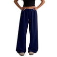 thumbnail image 5 of Baggy Wide Leg Sweatpants Women Lightweight Low Rise Sweatpants with Pockets Spring Comfy Yoga Pants Cotton Joggers Navy L, 5 of 7