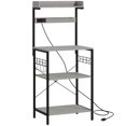 thumbnail image 1 of Distressed Grey Kitchen Baker's Rack with Power Outlet & Adjustable Shelves - Coffee Bar Station for Living Room, Dining & Entryway Storage (53.9" H), 1 of 7