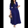 thumbnail image 1 of Vestido Plisado para Mujer, Cuello en V, Larga, Corte A, para Iglesia, Trabajo Formal, Negocios, con Cinturón Azul Oscuro M, 1 of 10