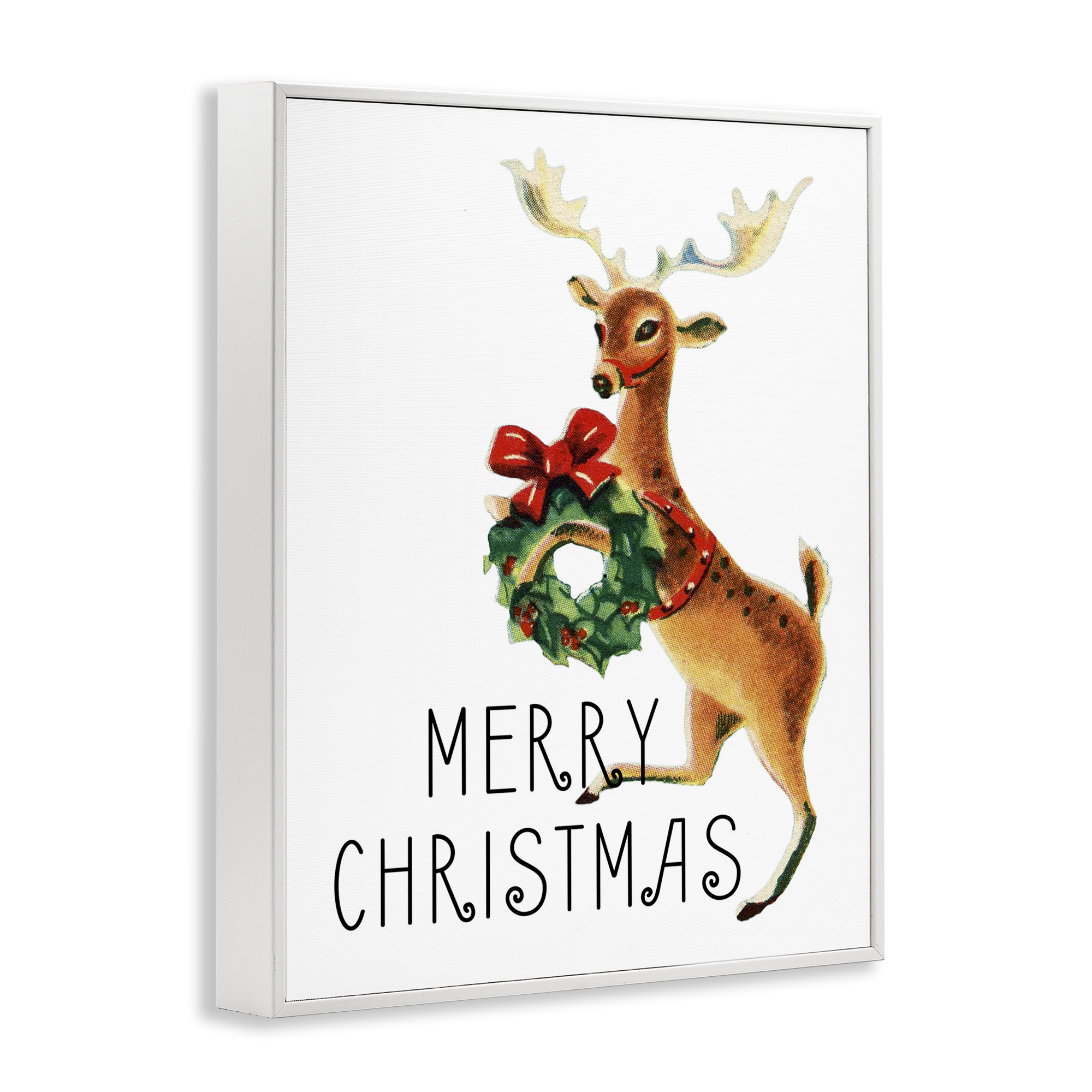 Stupell Industries Merry Christmas Reindeer Holiday Painting White Framed Art Print Wall Art, 24 x 30