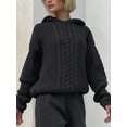 thumbnail image 2 of Arvbitana Women's Autumn Chunky Cable Knit Sweater Solid Color Long Sleeve Cable Hooded Knitwear Tops Warm Sweatshirts Cozy Clothes, 2 of 6