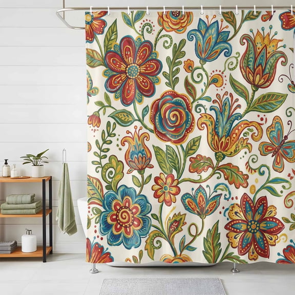 Shower Curtains for Bathroom, Paisley Boho Floral Waterproof Fabric Shower Curtain, Vintage Flowers Botanical Decorative Bathroom Curtain for Bathtub, 72"x78", No Hooks Included