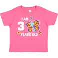 thumbnail image 3 of Inktastic I Am 3 Years Old Cute Smiling Butterfly with Flowers Girls Toddler T-Shirt, 3 of 5