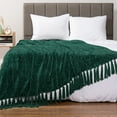 thumbnail image 2 of PAVILIA Emerald Green Chenille Blanket for Twin Size Bed, Soft Forest Green Knit Blanket with Tassel Fringe, Woven Knitted Decorative Blanket for Sofa Couch Living Room, Decor Gift, Twin 60x80, 2 of 8