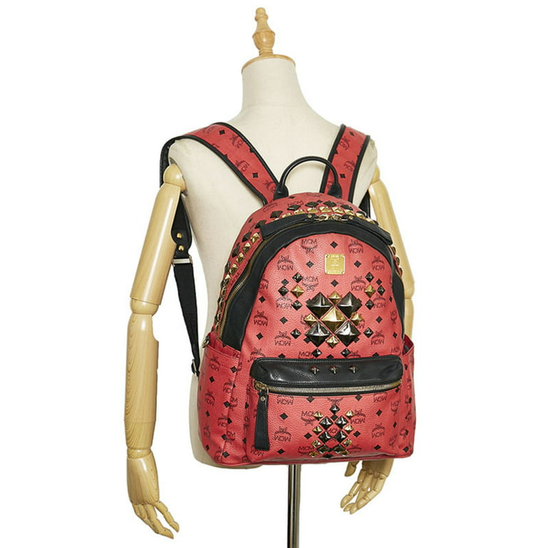 Authenticated Used MCM Visetos Glam Studded Rucksack Backpack Pink PVC  Leather Ladies 