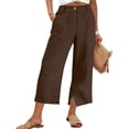thumbnail image 2 of Sexlip Women's Capri Pants All Season cotton linen cotton solid color slit with pockets easy to match trendy and fashionable Brown M, 2 of 6