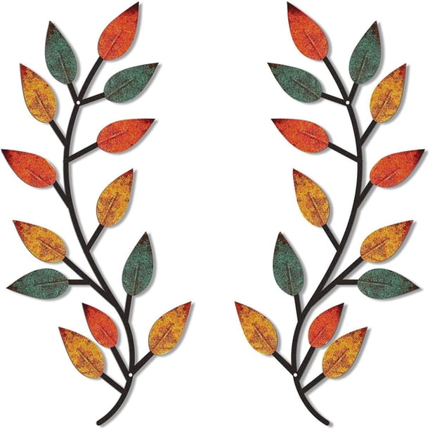 2 uds decoración de pared Metal hoja de árbol entrada estilo moderno vid rama de olivo arte de pared