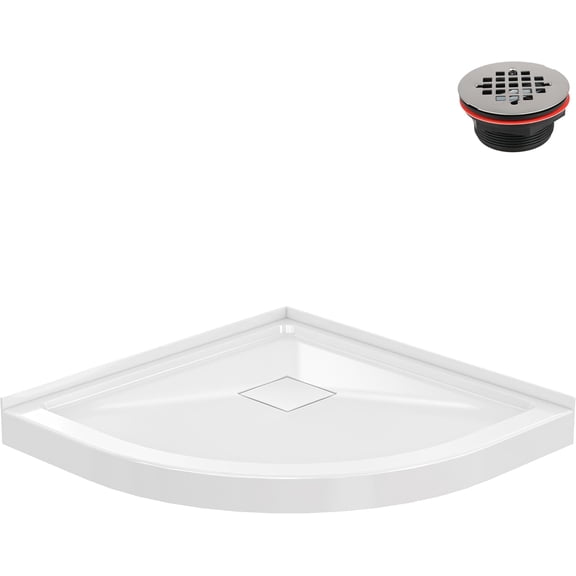 Streamline DT-2215-89 34 in. x 34 in. Round Corner PP Shower Base in Glossy White With Center Drain, Drain Included