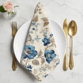 thumbnail image 2 of Blue Flowers Cloth Napkins, Spring Floral Brown Leaves Botanical Retro Beige Washable and Reusable Dinner Napkins Set of 4, Table Napkin for Kitchen Party Birthday Wedding Hotel Housewarming 20"x20", 2 of 9