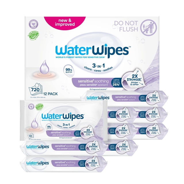 Toallitas para bebé WaterWipes Soothing Clean sin plástico, paquete de 720