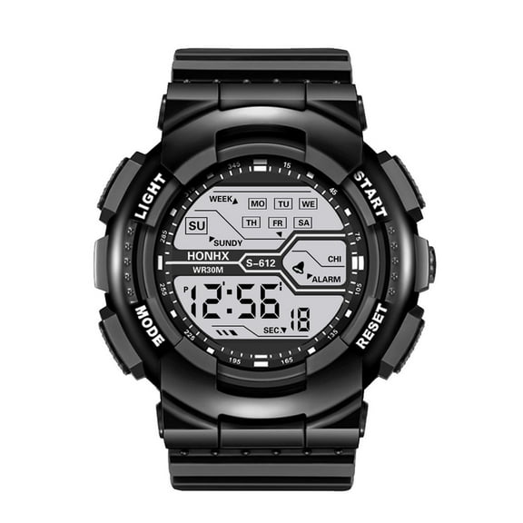 Qiopertar Cool Sports Electronic Watch, 4-Button Digital Stopwatch Alarm Water Resistant Watch, Multifunctional LED Display Wristwatch for Men Women KidsAdults, Black