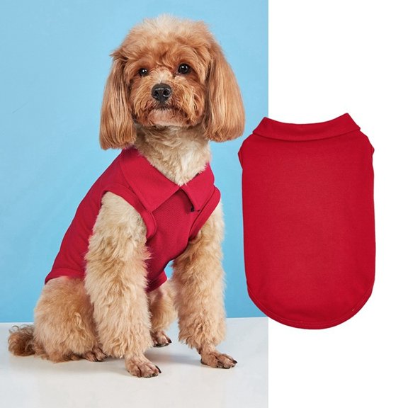 Summer Dog Polo Shirt for Small Medium Dogs, Lightweight Breathable Pet Clothes with Collar, Soft Cotton Blend Puppy Tee for Daily Walks & Warm Weather(Red,M)