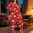 thumbnail image 4 of FDGIU ‌‌‌‌Women's Heart Print Pajamas Plus Size - Long Sleeve Button Up & Pants Comfy Sleepwear Set, 4 of 6