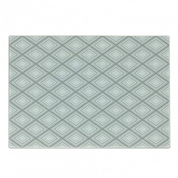 Geometric Cutting Board, Minimalist Repeating Diamond and Square Form Simplistic Design, Decorative Tempered Glass Cutting and Serving Board, Small Size, Pale Grey and White, by Ambesonne
