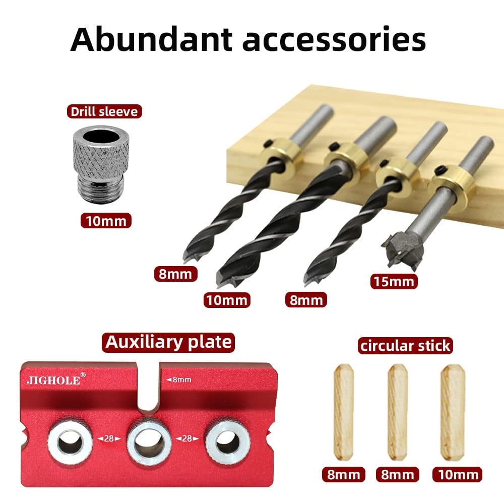 3-in-1 Adjustable Doweling Jig Kit, Cabinet Hardware, Pocket Hole, and Furniture Connecting Hole Puncher Tool