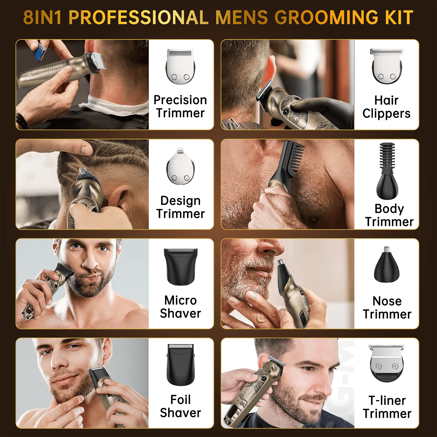 Beard Trimmer Kit for Men, 8 in 1 Waterproof Cordless Hair Clippers and Trimmers Set, Electric Razor Shavers for Men, LED Display, Adjustable Beard Grooming Kit Birthday Gifts for Men