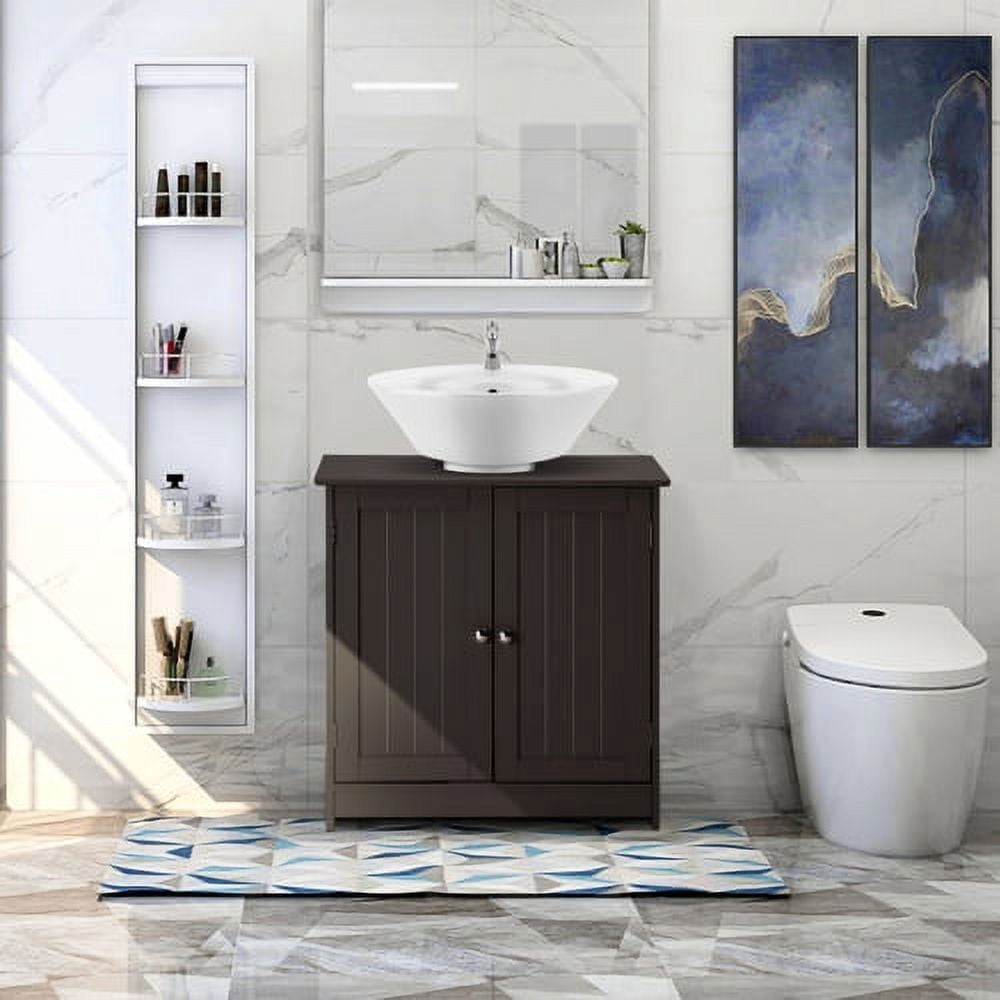 VINGLI Pedestal Adjustable Shelves Bathroom Vanity, MDF Espresso, 11.8" W, 16 lb