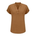 thumbnail image 6 of T-Shirts For Women Fashionable Casual Cotton Linen V Neck Button Short Sleeved Top T Shirt Womens Tops, 6 of 6