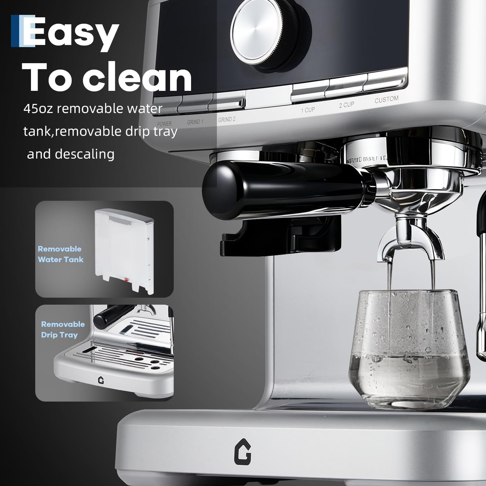 Soonbuy 20 Bar Pressure Espresso Machine, with Grinder & Milk Frother, 1.5L Removable Tank, Adjustable Shot Volume, Professional Stainless Steel Coffee Maker, for Home and Office
