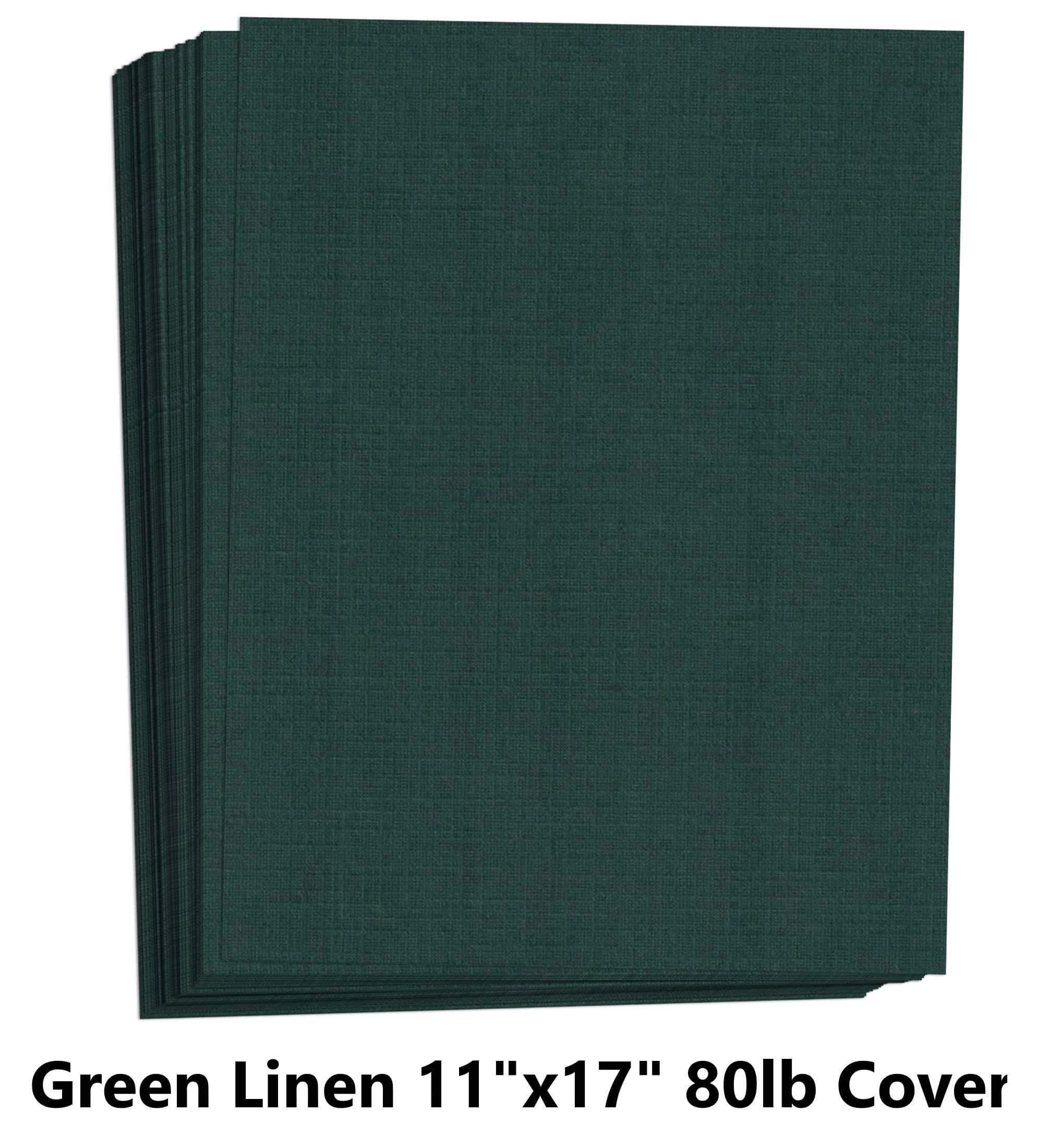 Hamilco Green Linen Textured Cardstock Thick Paper - 11 x 17" Heavy Weight 80 lb Cover Card Stock - 25 Pack