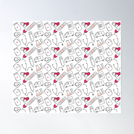 Hospital Medical Pattern - Gift For Healthcare Worker Nhs Poster Wall Art, Modern Wall Decor, 12x18 UNFRAMED