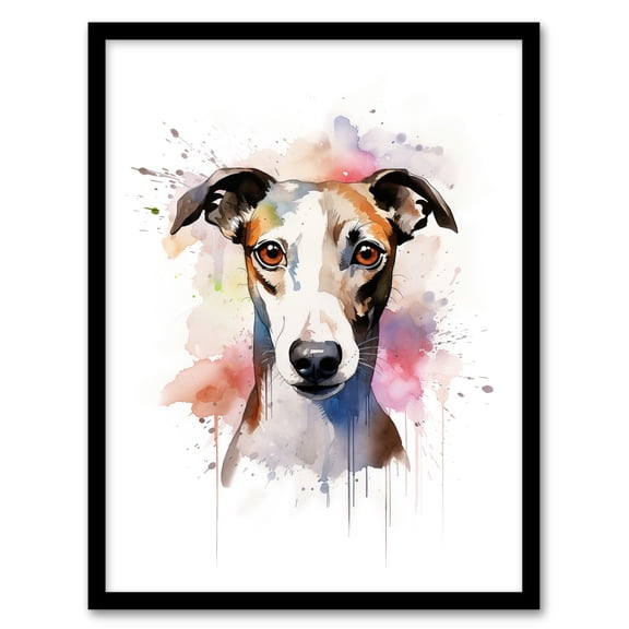 Whippet Lovers Gift Watercolour Pet Portrait Painting Artwork Art Print Framed Poster Wall Decor 12x16 inch