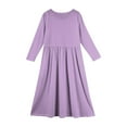 thumbnail image 3 of Big Girls Long Sleeve Dress, Extra Long Maxi Dress with Side Pockets, Cozy Fall & Spring Outfit for School & Party 140Light Purple, 3 of 4