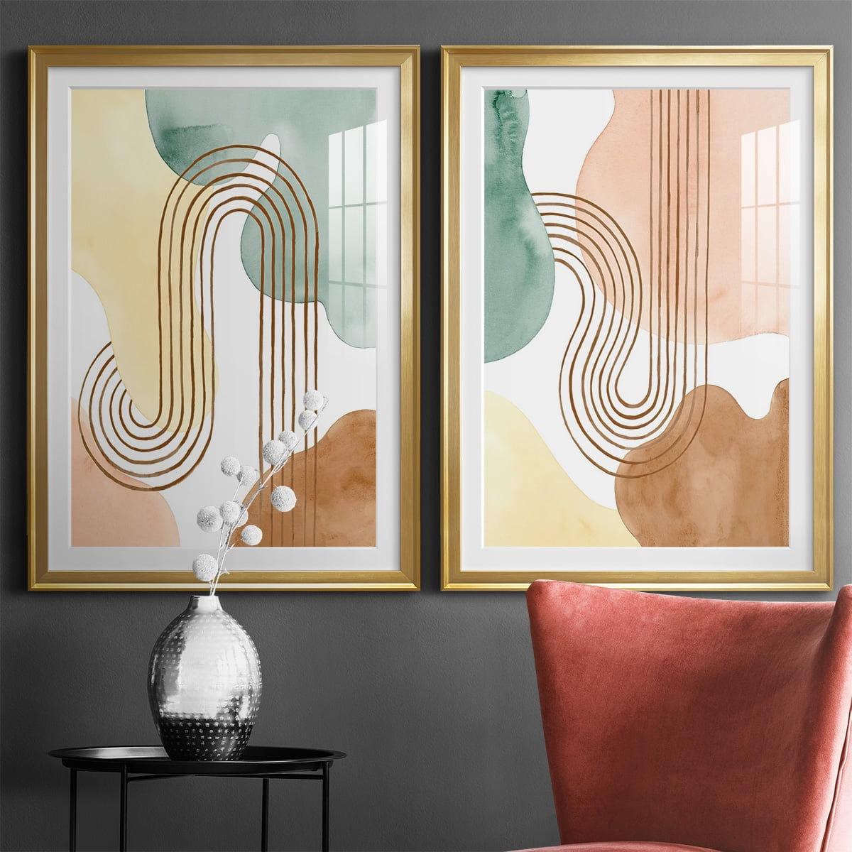 Wexford Home Spring Shapes I Premium Framed Print, 26.5" x 36.5" - Ready to Hang, Gold (Set of 2)