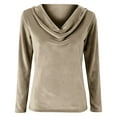 thumbnail image 6 of Delayuji Womens Velvet Shirts Cowl Neck Pleated Tops Elegant Ruched Long Sleeve Blouse Velvet Top Beige, 6 of 7