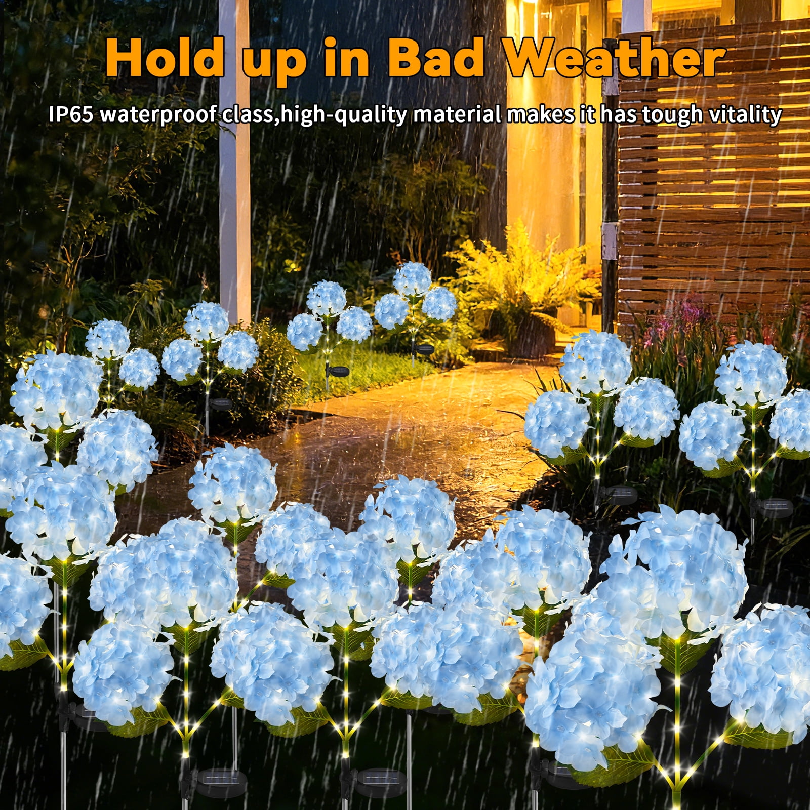 Lyacmy 4 Pack Blue Hydrangea Solar Garden Lights Outdoor, Waterproof Solar Lights for Yard Pathway Patio Outdoor Decor