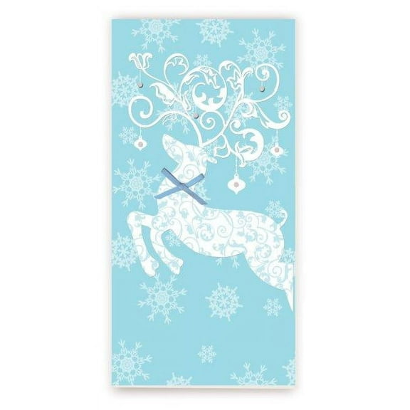 Christmas Reindeer With Snowflakes and Ornaments Framed Wood Wall Sign 9x18 (Unframed)