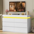 thumbnail image 6 of HAUOMS 6 Drawer Dresser with LED Light, White Modern Chest of Drawers for Bedroom,Closet Dressers with Drawers for Living Room, Entryway, Hallway, 6 of 16