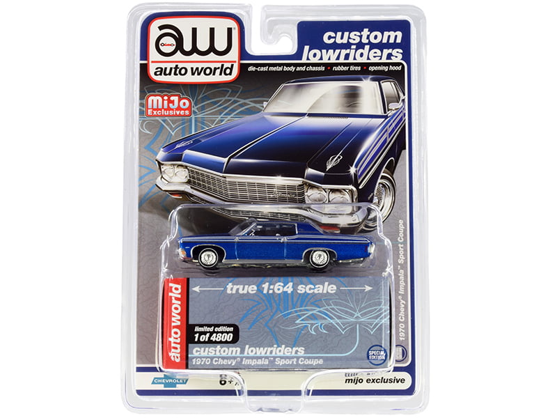 AUTO WORLD 1/64 SCALE BLUE 1962 CHEVROLET IMPALA SS CONVERTIBLE LOW RIDER CP7662