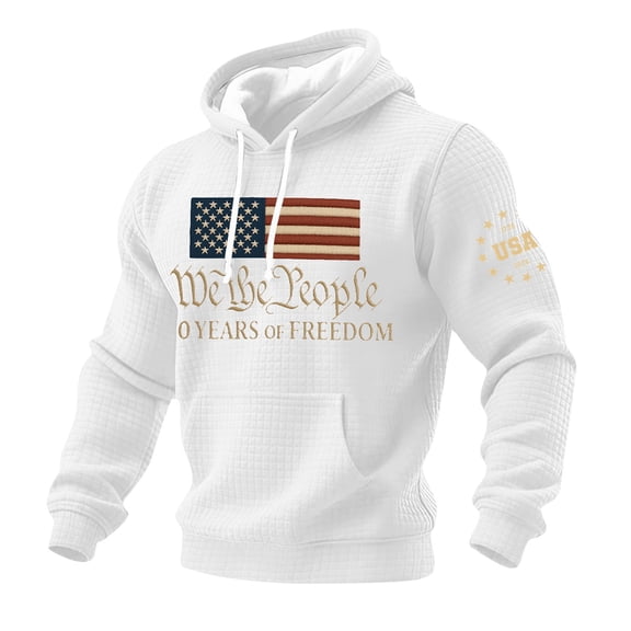 250th Anniversary Sweatshirt, Men's Vintage American Flag Print Hoodie Patriotic 4th of July Shirts Waffle Long Sleeve Pullover