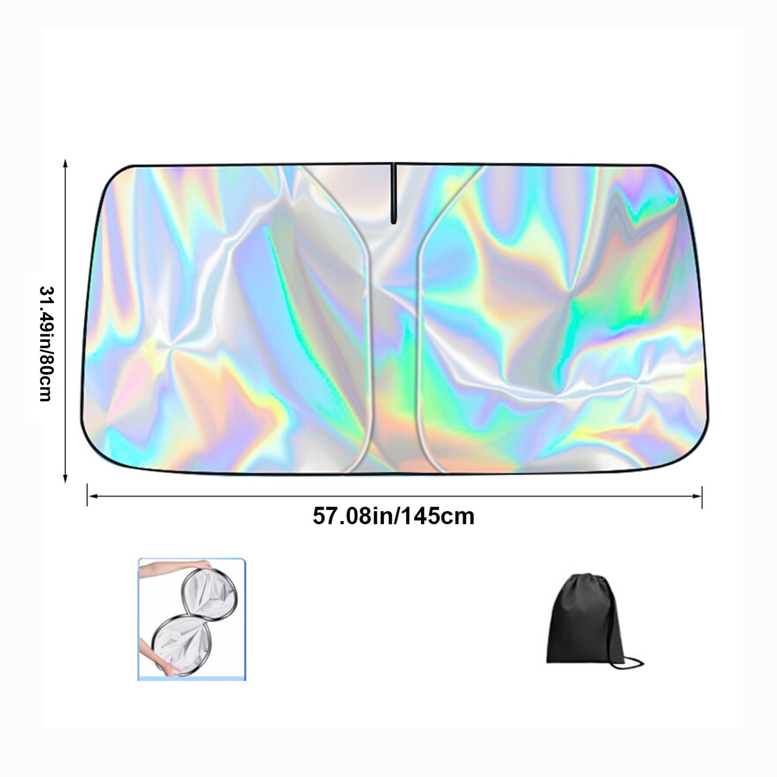 Car Windshield Sunshade with Heat Reflective Technology for Summer Sun Protection, Foldable Thermal Insulation Shade with Double Ring Easy Installation Storage Pouch